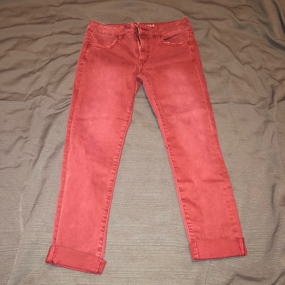 American Eagle Skinny Cropped Red Jeans